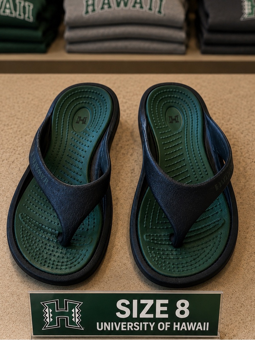 University of Hawaii Warriors Size Women’s 8 Green Black Flip Flops Sandals